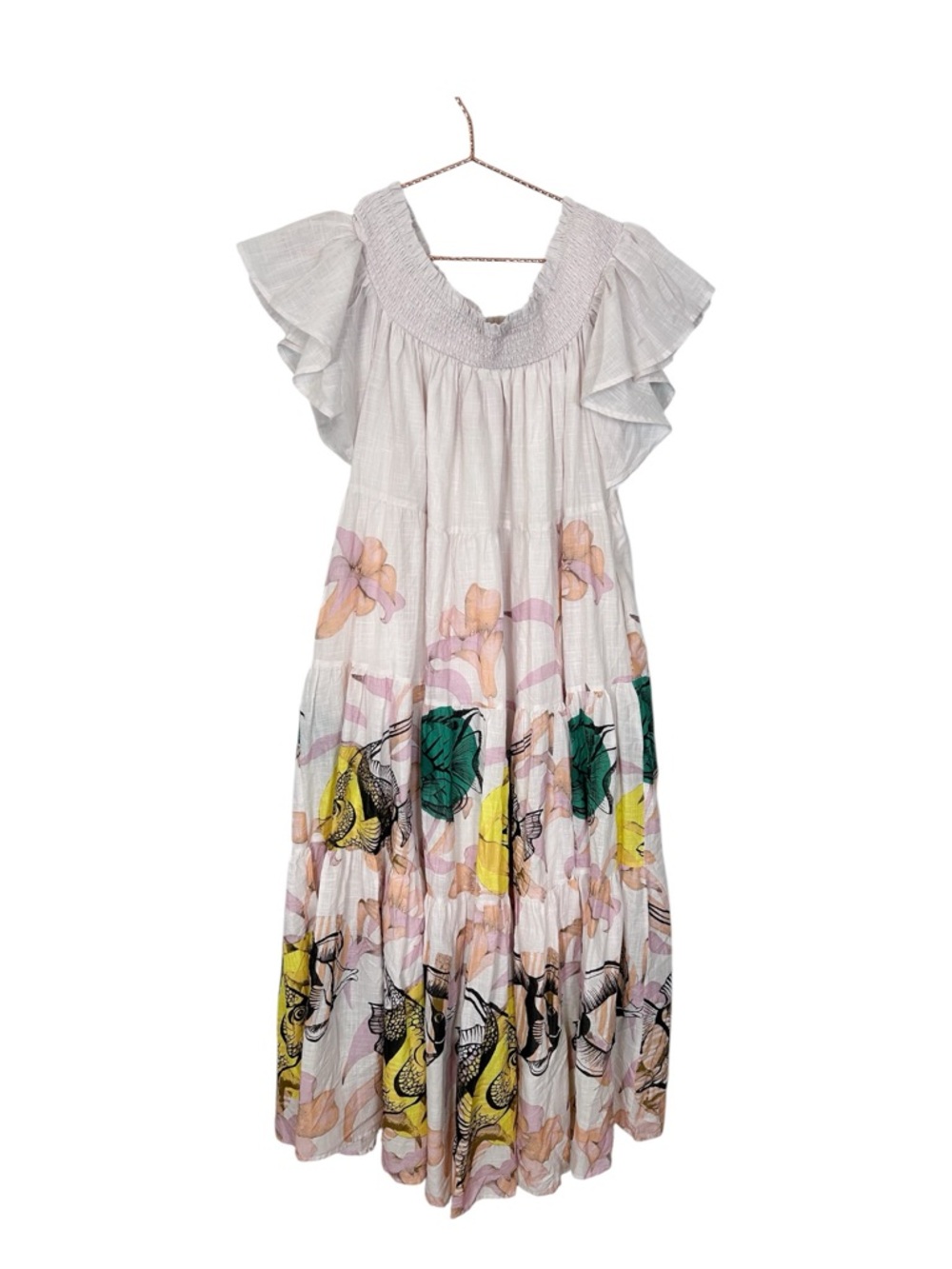 Anthropologie Maeve Pia Binazzi Tiered Flowy Off-the-Shoulder Maxi Dress Sz S - Picture 5 of 9